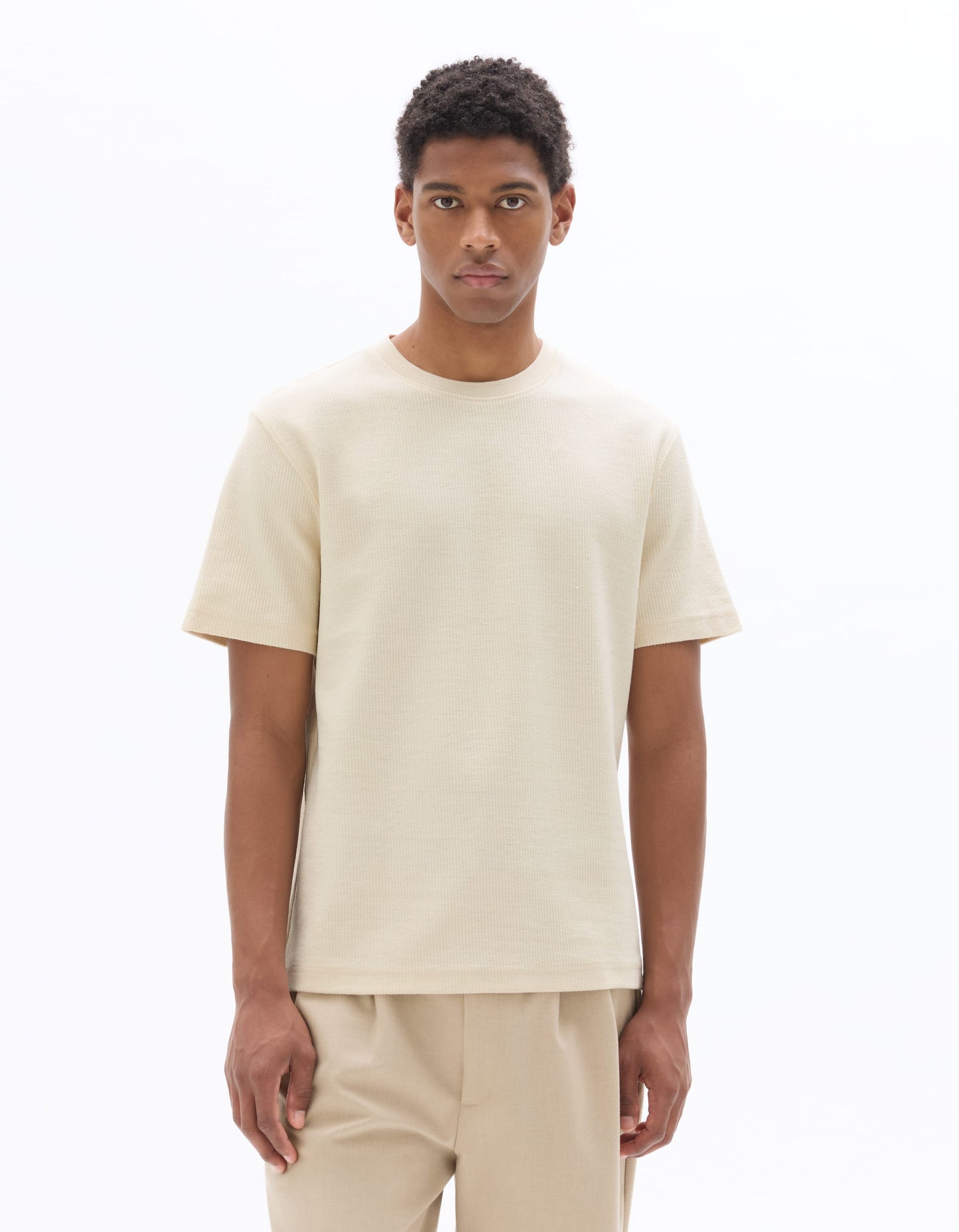 Celio Solid Regular Fit Cotton Off White Tshirts