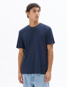 Celio Solid Boxy Fit Cotton Navy Tshirts