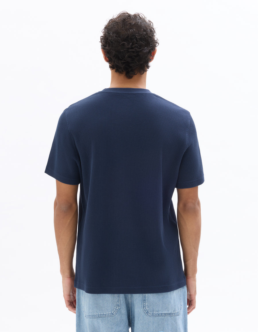 Celio Solid Boxy Fit Cotton Navy Tshirts
