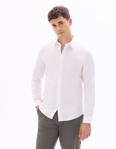 Celio* White Solid Cotton Slim Fit  Men Shirts