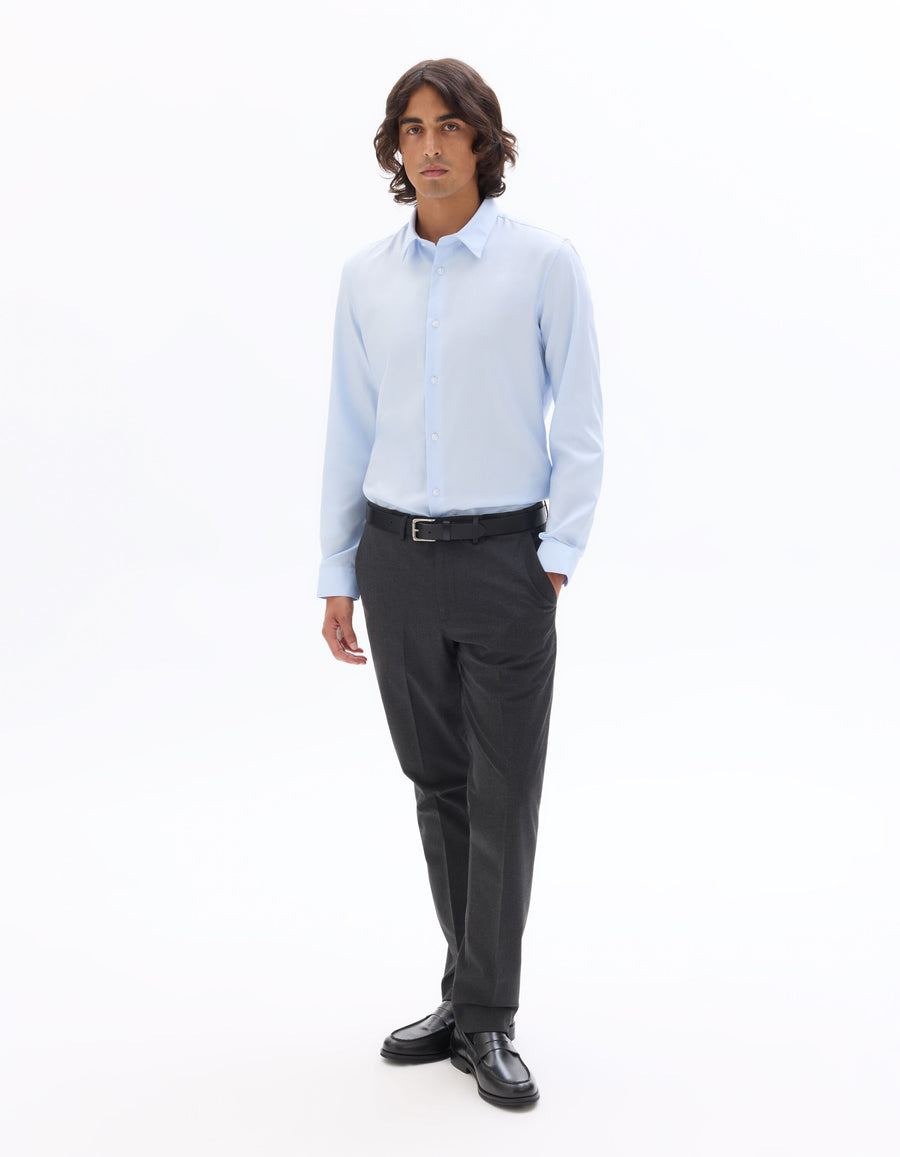 Slim Fit 100% Cotton Solid Spread Collar Shirts - Blue