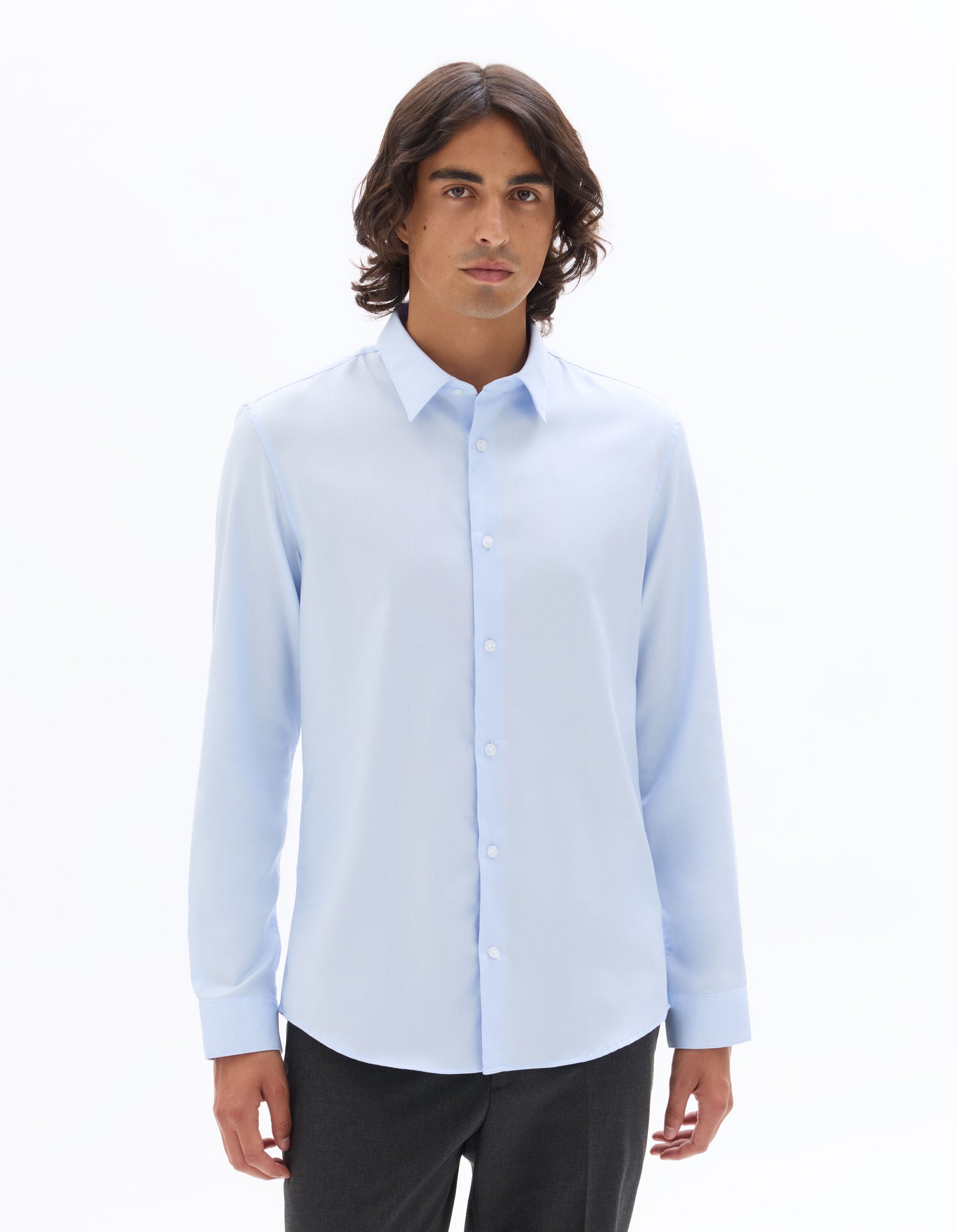 Slim Fit 100% Cotton Solid Spread Collar Shirts - Blue