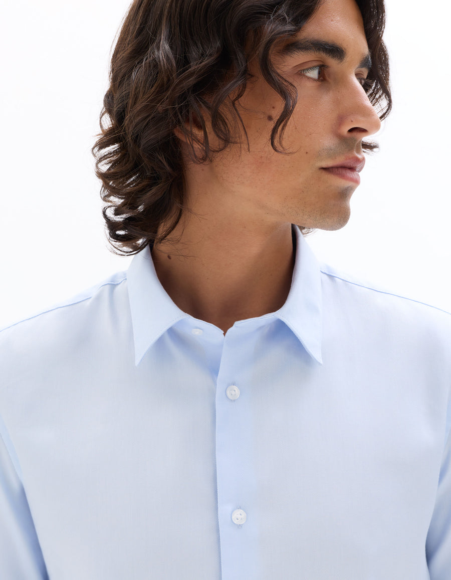 Slim Fit 100% Cotton Solid Spread Collar Shirts - Blue