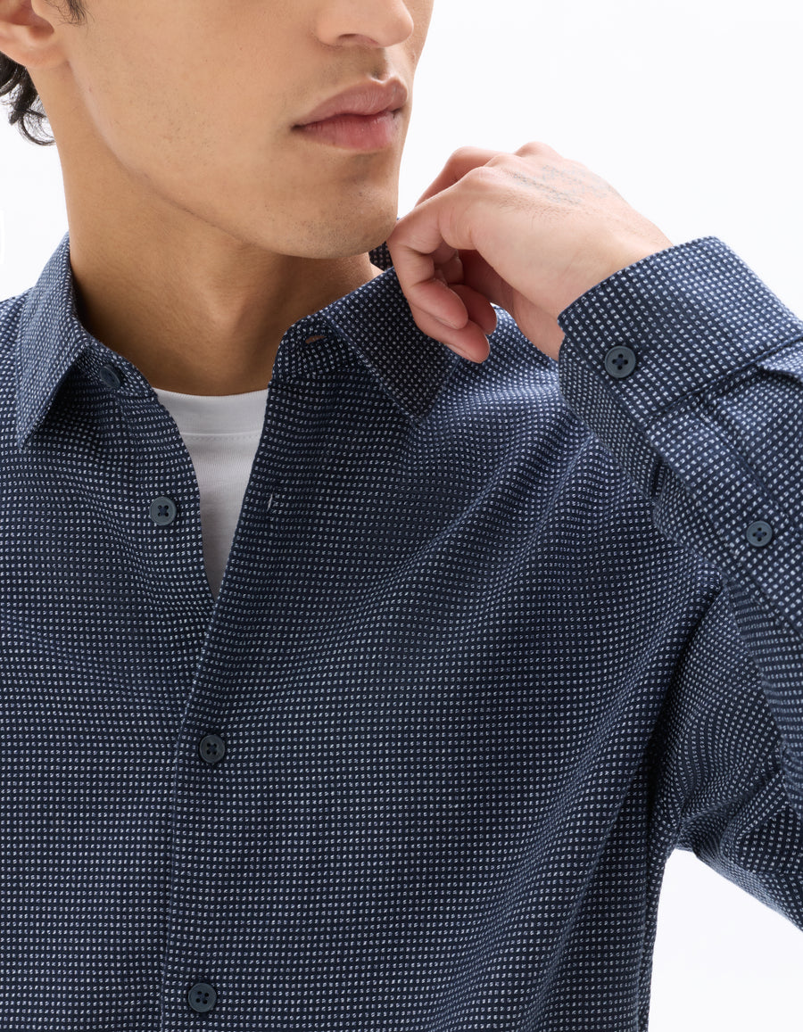 Celio Men Navy Blue Printed Regular Fit Cotton Shirts