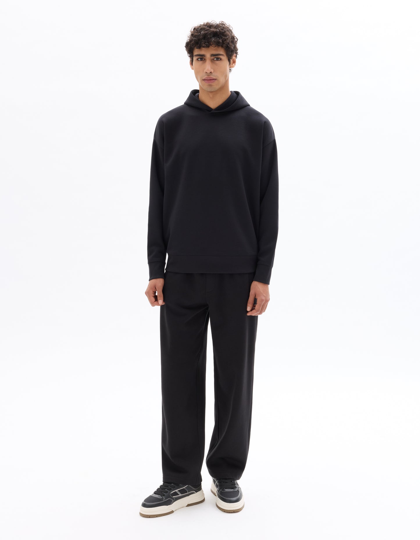 Loose Fit Poly-Cotton Solid Hooded Sweatshirts