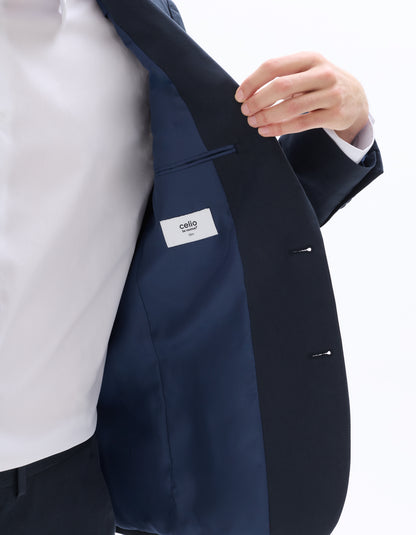 Celio Mens Navy Solid Slim Fit Cotton Blazer
