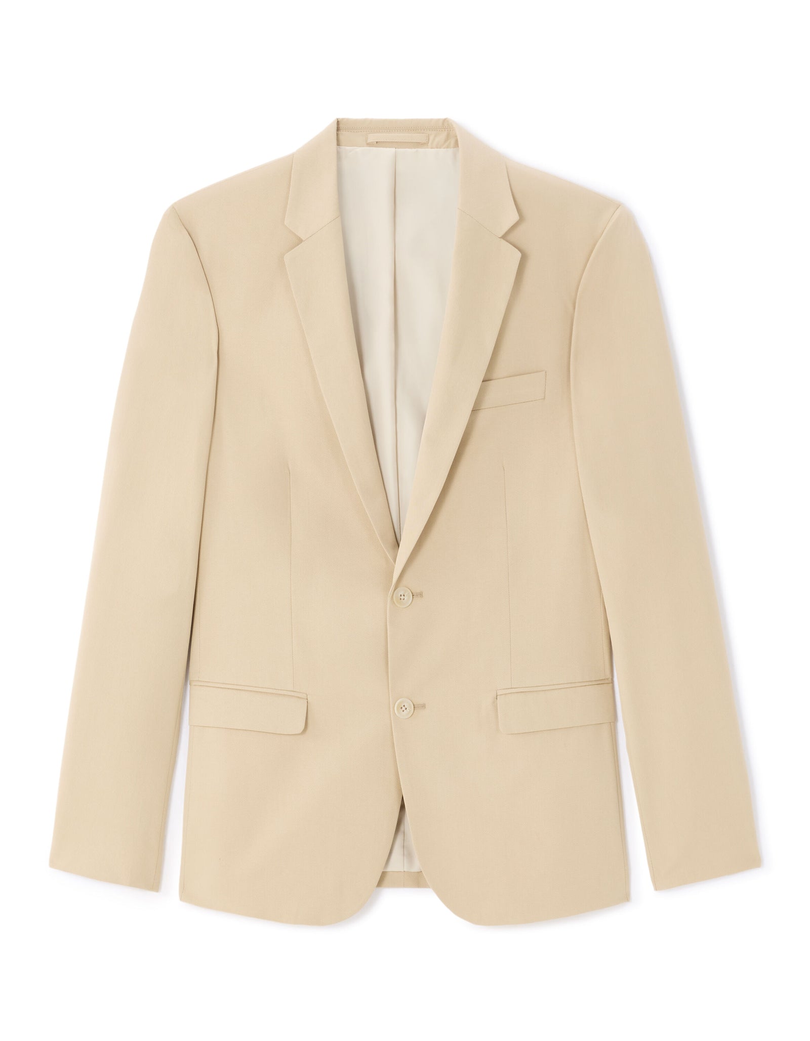 Slim Fit Cotton Blend Solid Blazer - Beige
