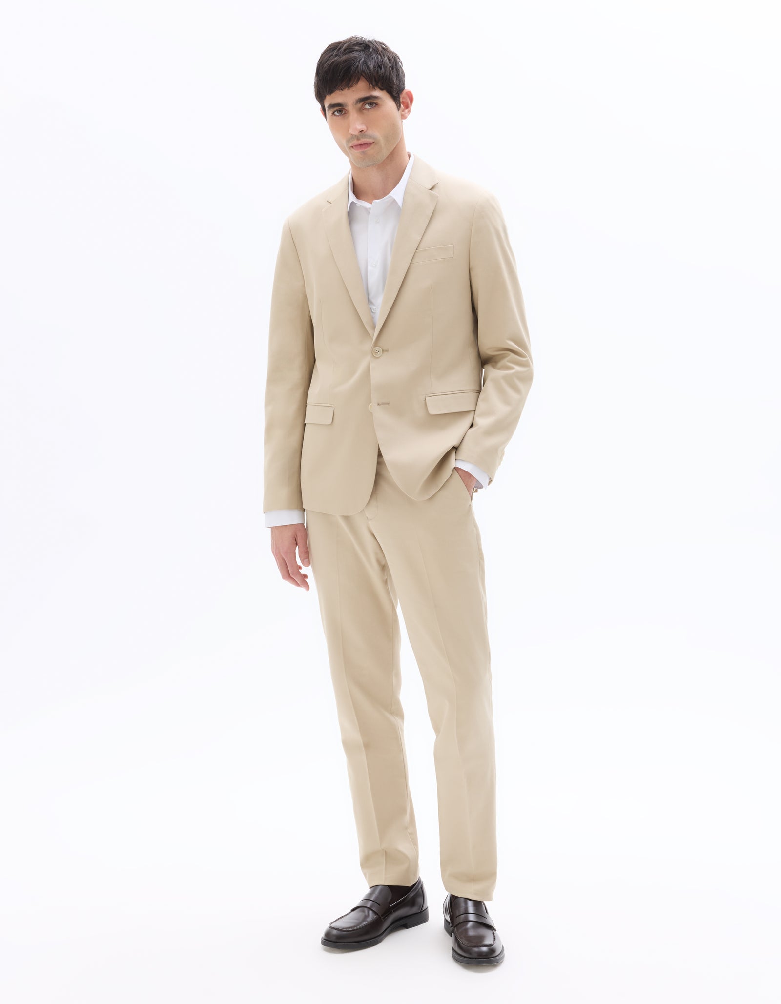 Celio Mens Beige Solid Slim Fit Cotton Blazer