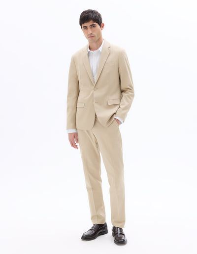 Celio Mens Beige Solid Slim Fit Cotton Blazer