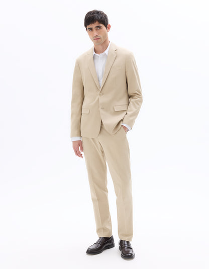 Celio Mens Beige Solid Slim Fit Cotton Formal Trouser