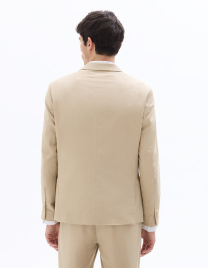 Celio Mens Beige Solid Slim Fit Cotton Blazer