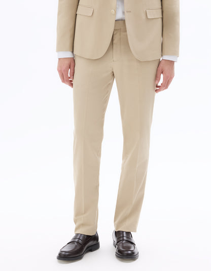 Celio Mens Beige Solid Slim Fit Cotton Formal Trouser