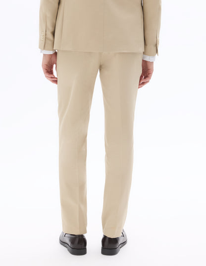 Celio Mens Beige Solid Slim Fit Cotton Formal Trouser