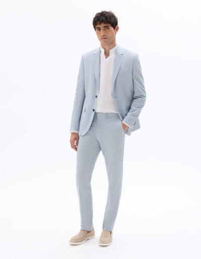 Celio Mens Blue Checks Slim Fit Cotton Formal Trouser