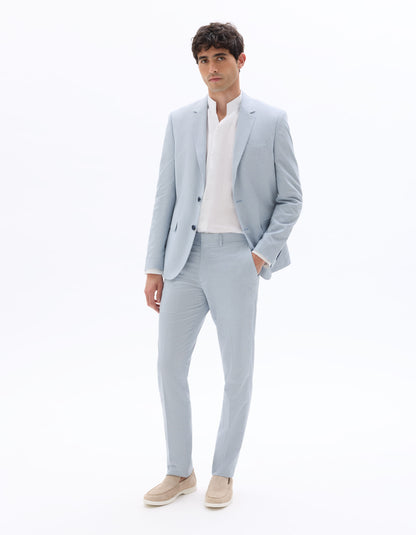 Celio Mens Blue Checks Slim Fit Cotton Formal Trouser