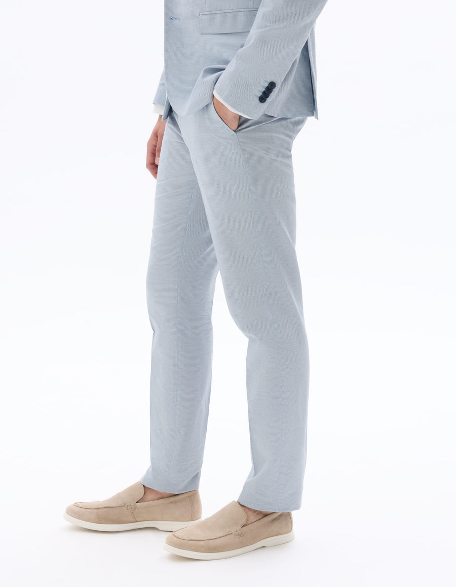 Celio Mens Blue Checks Slim Fit Cotton Formal Trouser