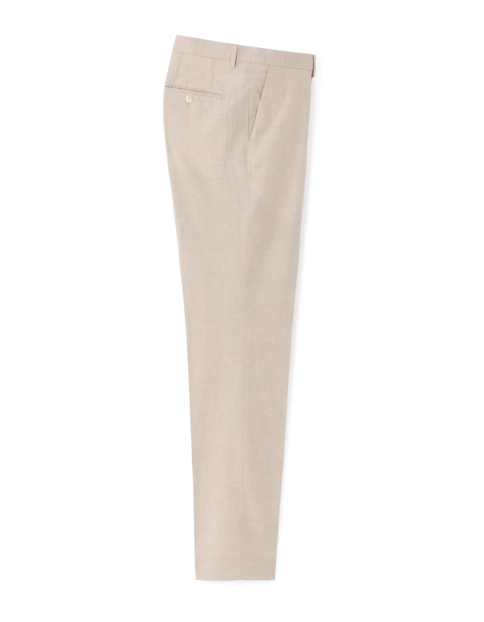 Slim Fit Cotton Linen Checked Formal Trousers - Light Beige