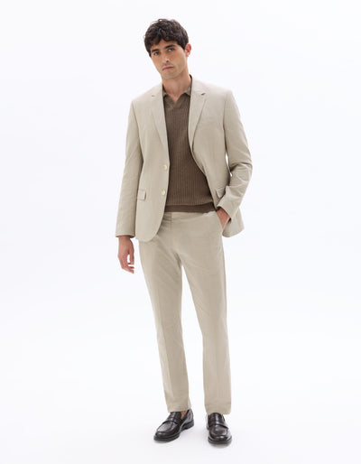 Celio Mens Beige Checks Slim Fit Cotton Formal Trouser