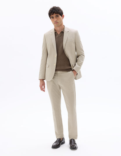 Celio Mens Beige Checks Slim Fit Cotton Formal Trouser