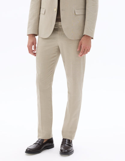 Celio Mens Beige Checks Slim Fit Cotton Formal Trouser