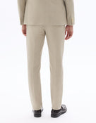 Slim Fit Cotton Linen Checked Formal Trousers - Light Beige