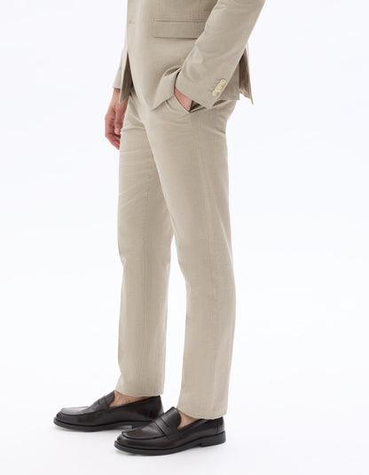 Celio Mens Beige Checks Slim Fit Cotton Formal Trouser