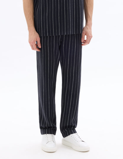 Celio Mens Navy Solid Loose Fit Polyester Casual Trouser