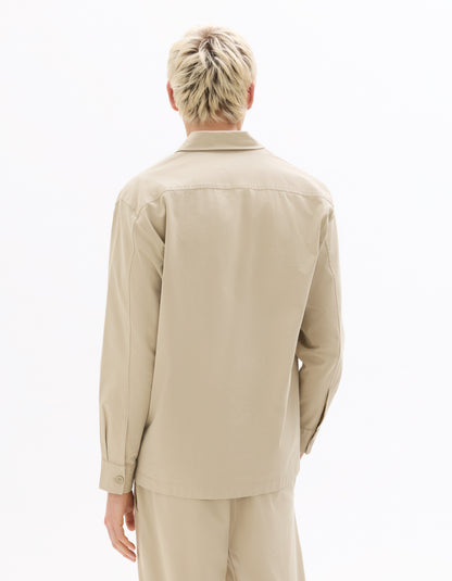 Celio Mens Beige Solid Overshirt Fit Cotton Shirts