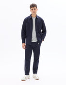 Oversized Fit Stretch Cotton Spread Collar Jacket - Navy Blue