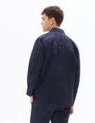Oversized Fit Stretch Cotton Spread Collar Jacket - Navy Blue