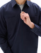 Oversized Fit Stretch Cotton Spread Collar Jacket - Navy Blue
