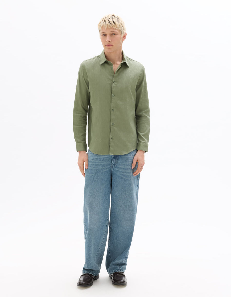 Celio Dobby Regular Fit Cotton Khaki Shirts