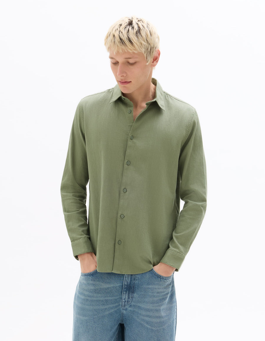 Celio Dobby Regular Fit Cotton Khaki Shirts