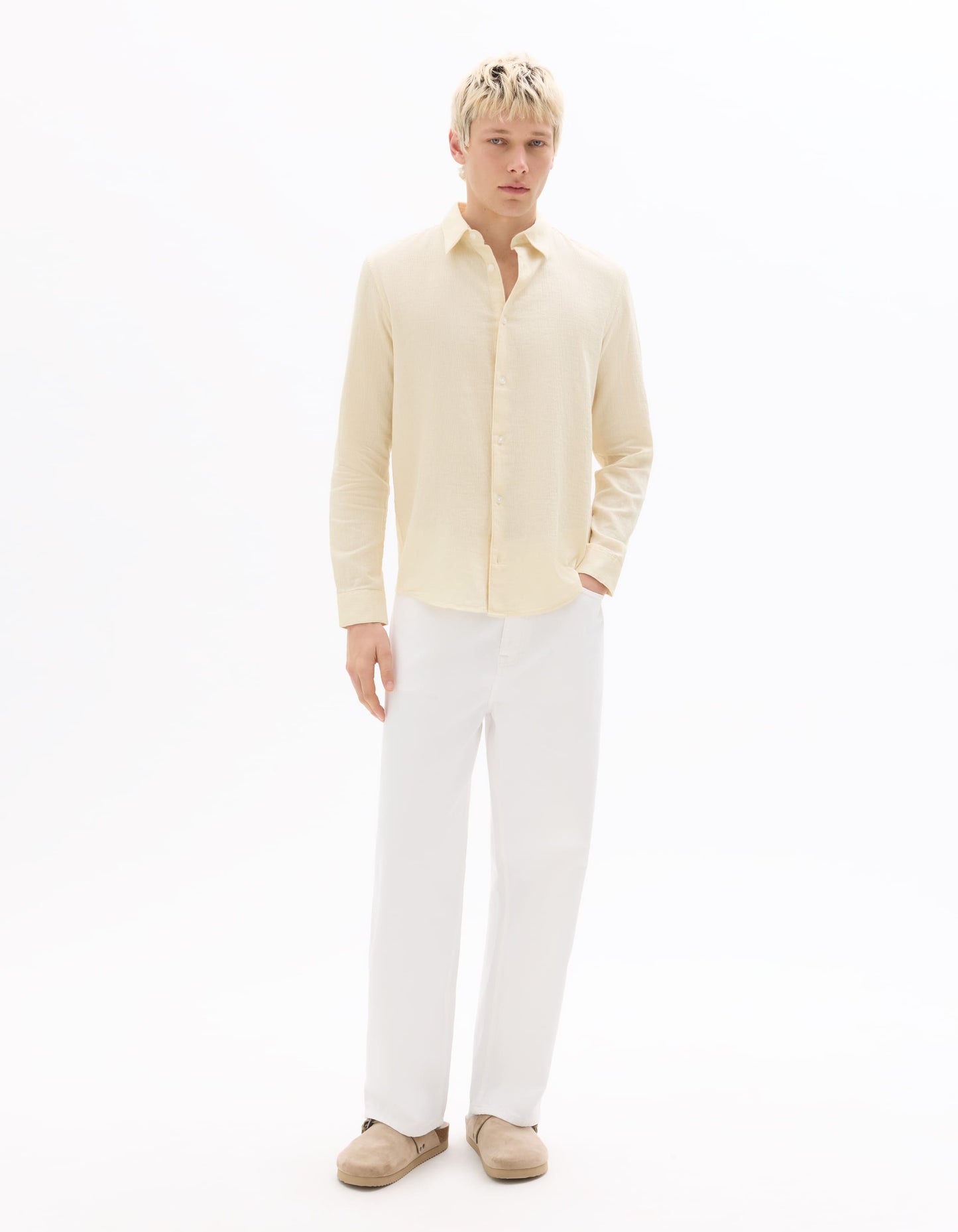 Celio Dobby Regular Fit Cotton Off-White Shirts