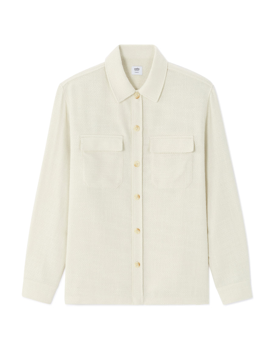 Celio* Men Off White Solid Oversized Polyester Shirts