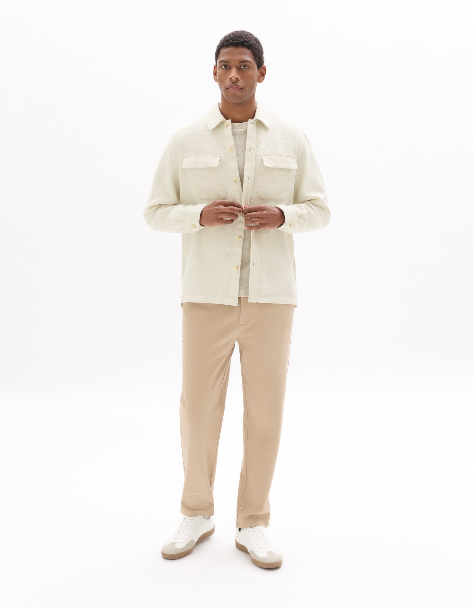 Celio* Men Off White Solid Oversized Polyester Shirts