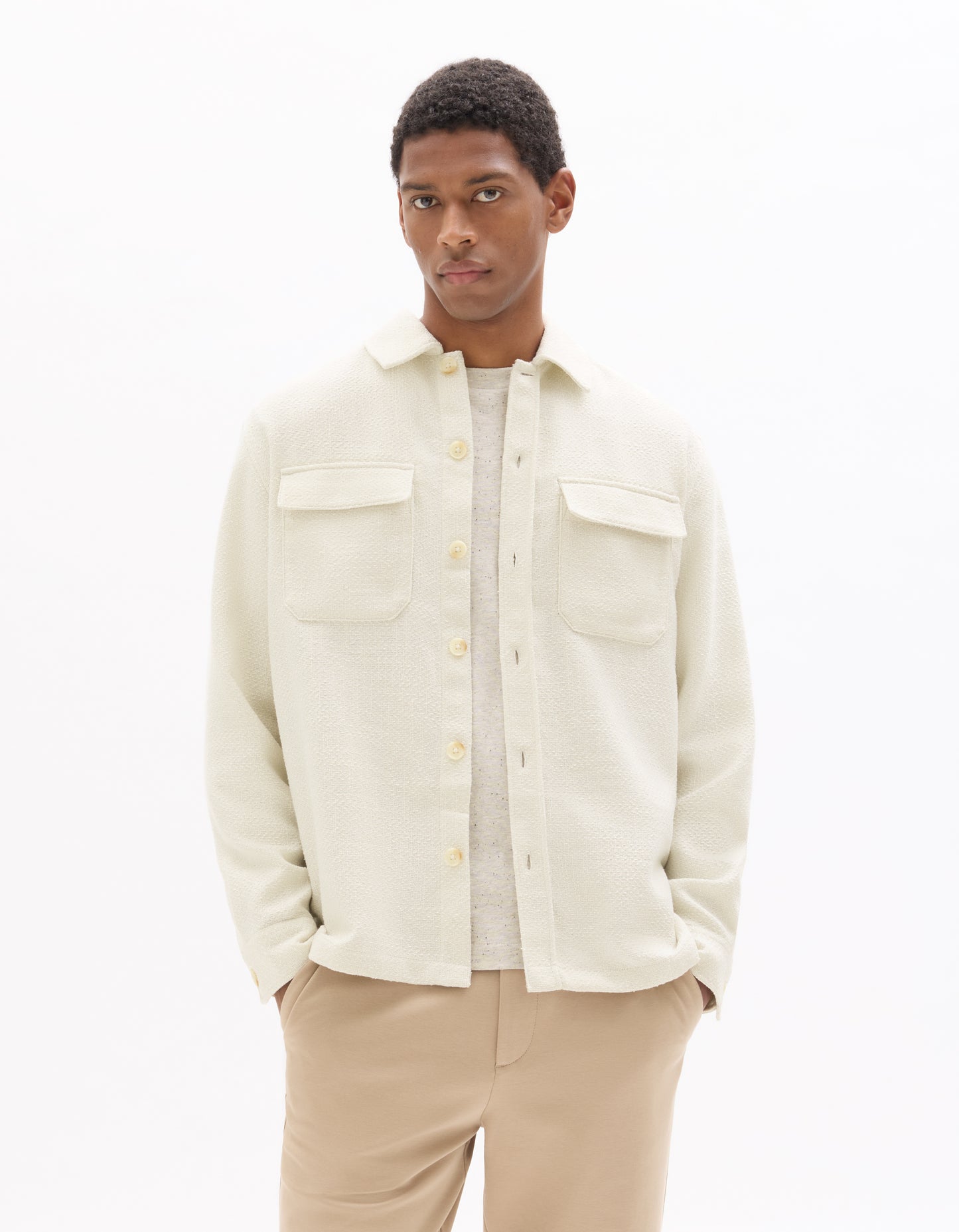 Celio* Men Off White Solid Oversized Polyester Shirts