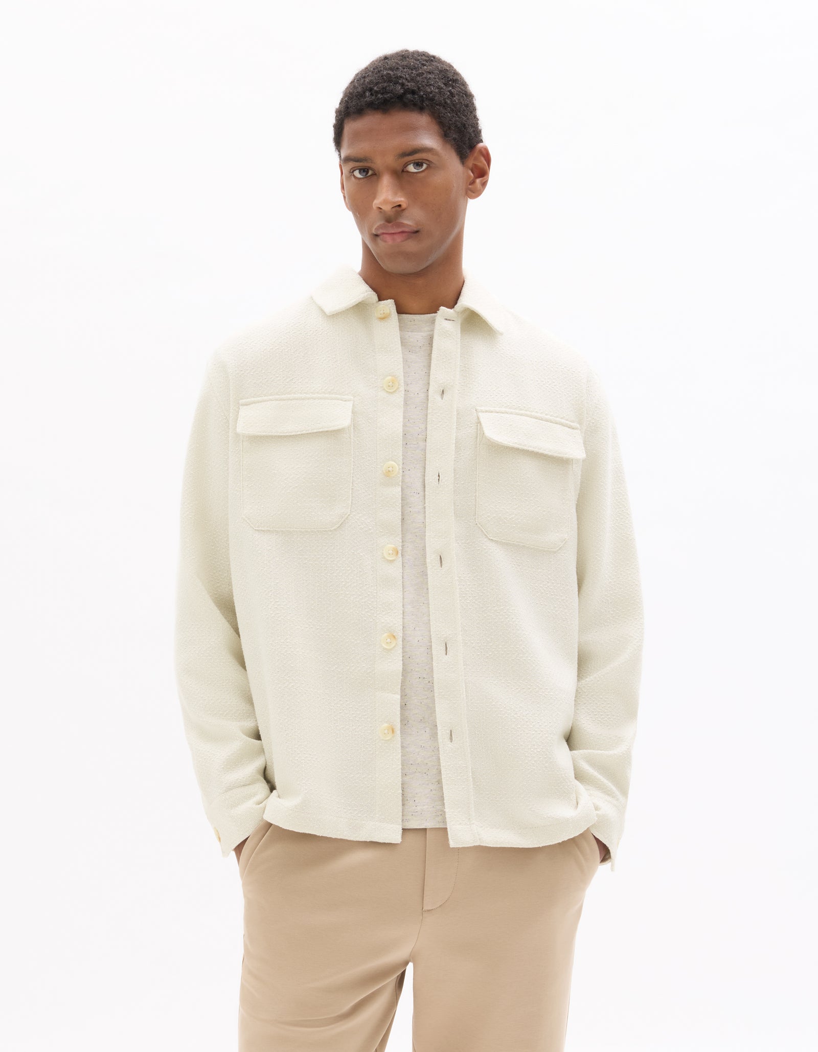 Celio* Men Off White Solid Oversized Polyester Shirts
