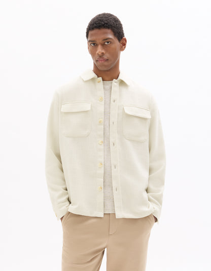 Celio* Men Off White Solid Oversized Polyester Shirts
