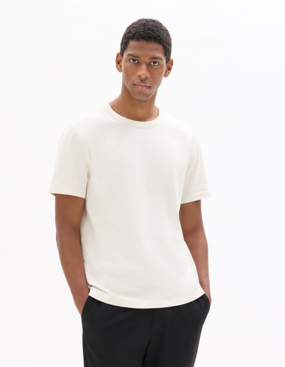 Celio Solid Regular Fit Cotton Off White Tshirts