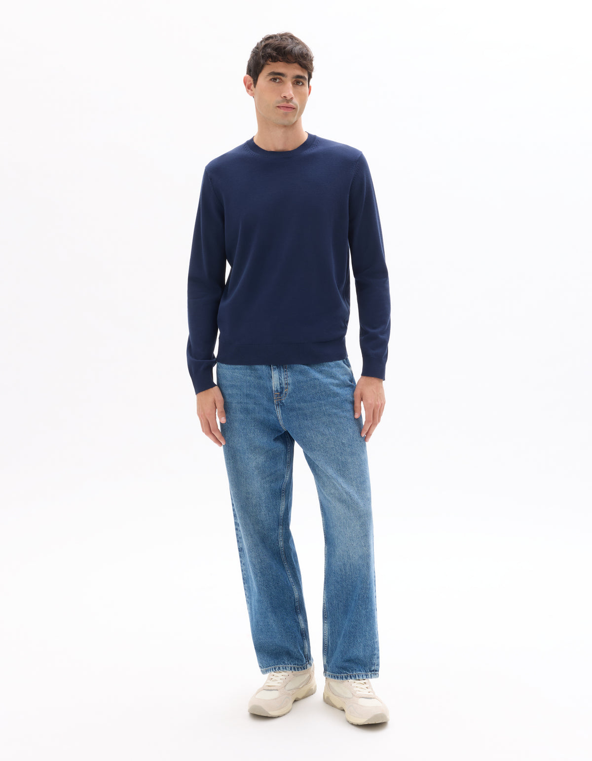Regular Fit Poly Viscose Solid Crew Neck Sweaters - Navy Blue