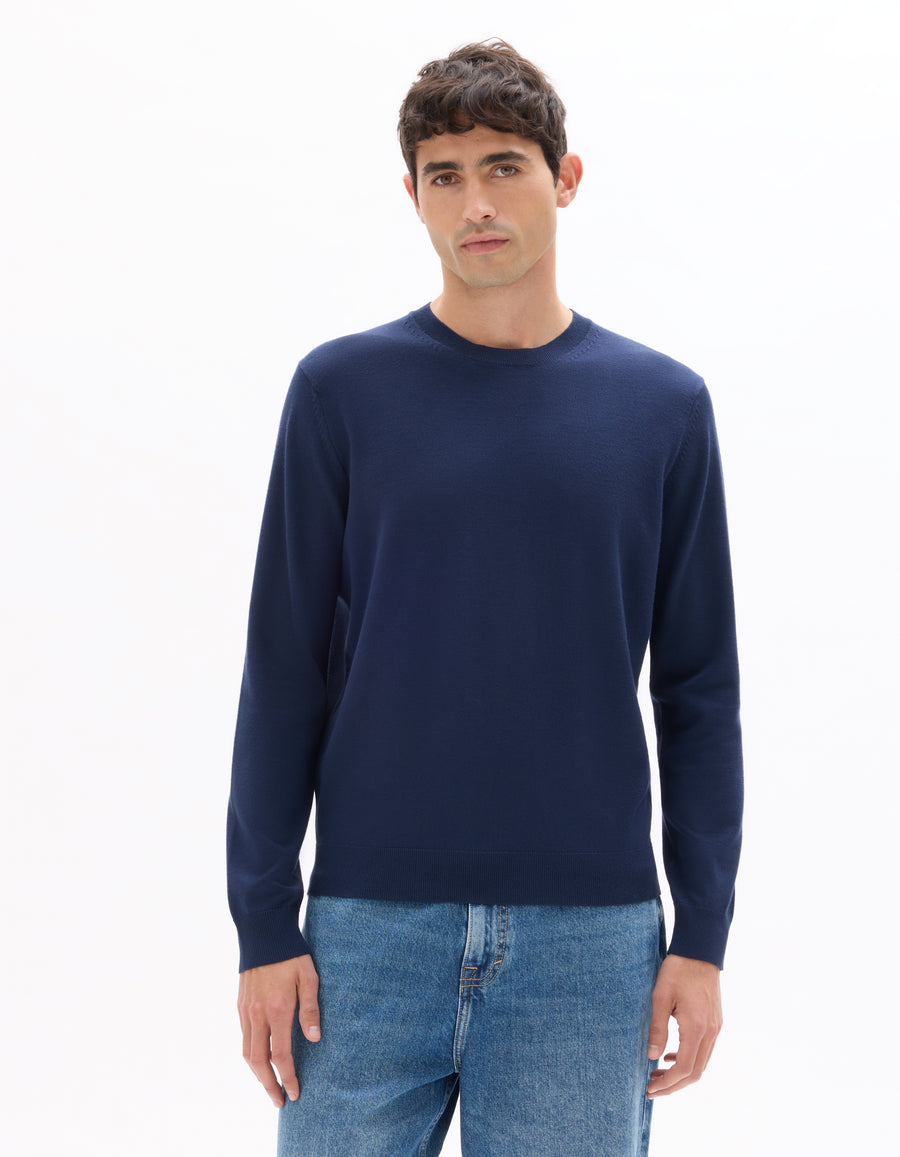 Regular Fit Poly Viscose Solid Crew Neck Sweaters - Navy Blue