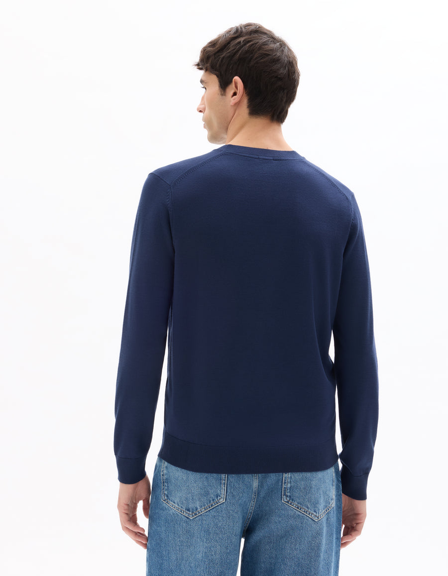 Regular Fit Poly Viscose Solid Crew Neck Sweaters - Navy Blue