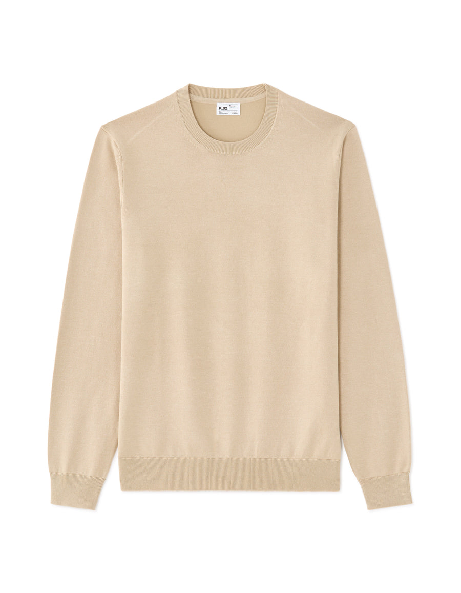 Regular Fit Poly Viscose Solid Crew Neck Sweaters - Beige