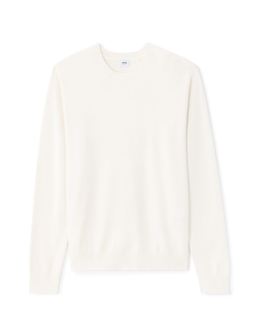 Regular Fit Poly Viscose Solid Crew Neck Sweaters - Off White