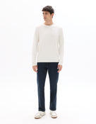 Regular Fit Poly Viscose Solid Crew Neck Sweaters - Off White