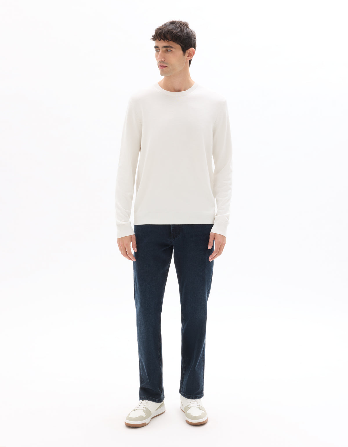 Regular Fit Poly Viscose Solid Crew Neck Sweaters - Off White