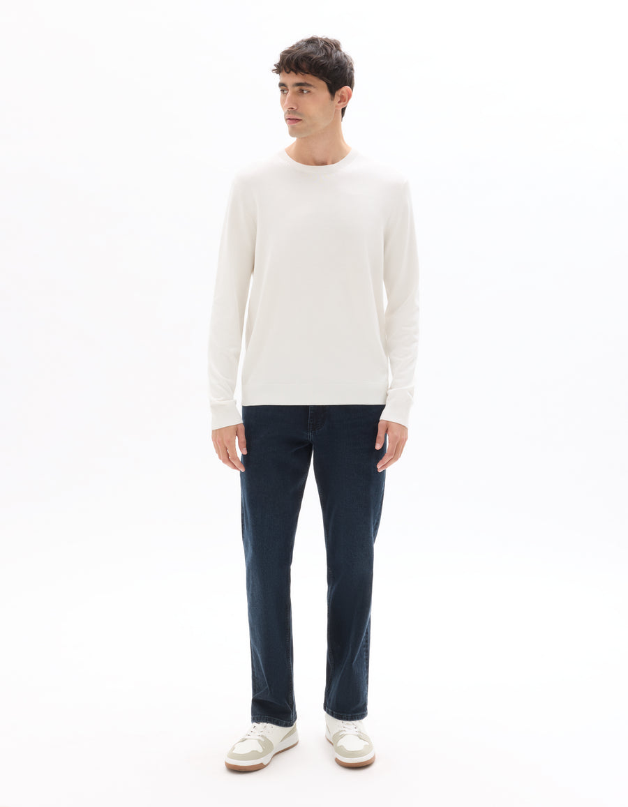 Regular Fit Poly Viscose Solid Crew Neck Sweaters - Off White