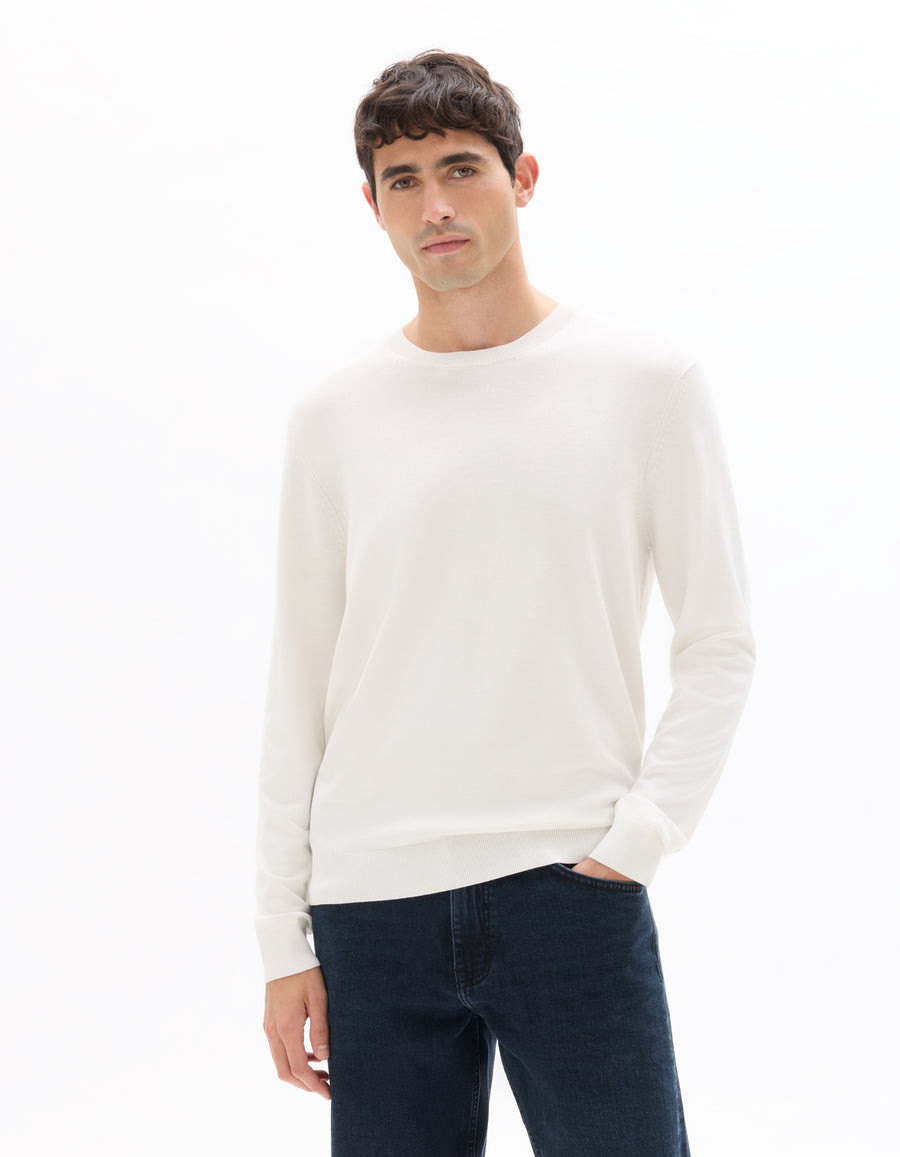 Regular Fit Poly Viscose Solid Crew Neck Sweaters - Off White