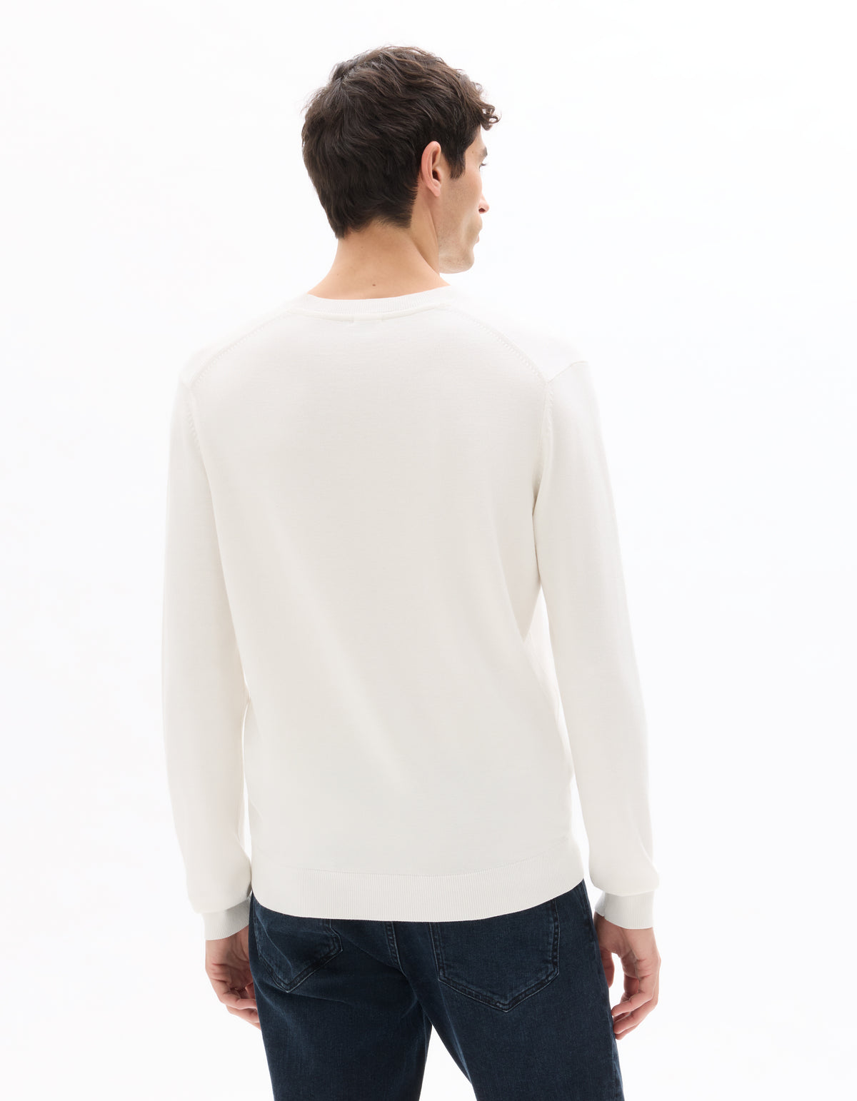Regular Fit Poly Viscose Solid Crew Neck Sweaters - Off White